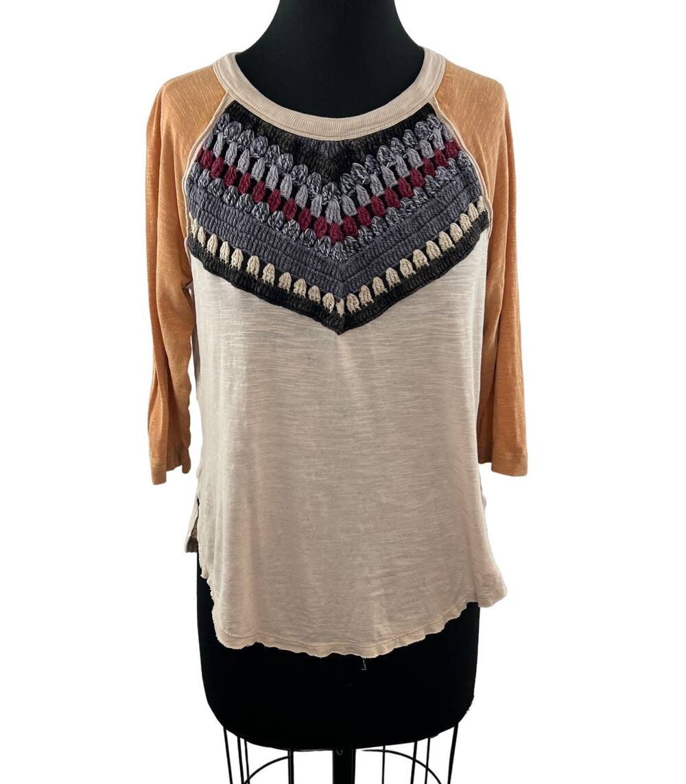 We the Free Calm Sand Combo Spring Bound 3/4 Sleeve Crochet Top Free People S